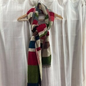 Natura Striped Wool Blend Scarf Shawl Wrap Fringe‎ Beige Red Green Blue Brown